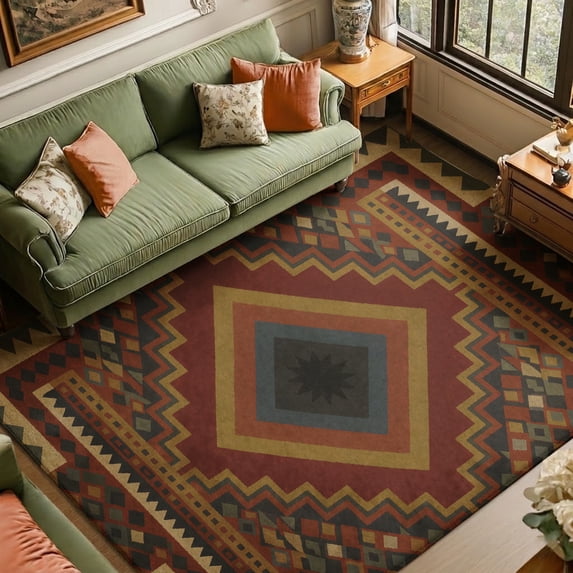Gelasgo Rectangle Velvet Area Rug Tribal Southwestern Diamond Pattern ...