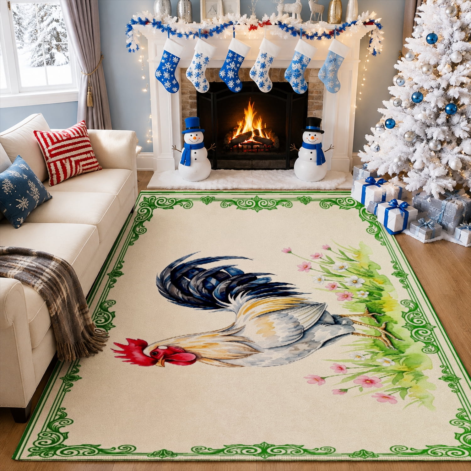 Gelasgo Round Velvet Area Rug Country Farmhouse Rooster Poultry Floor ...