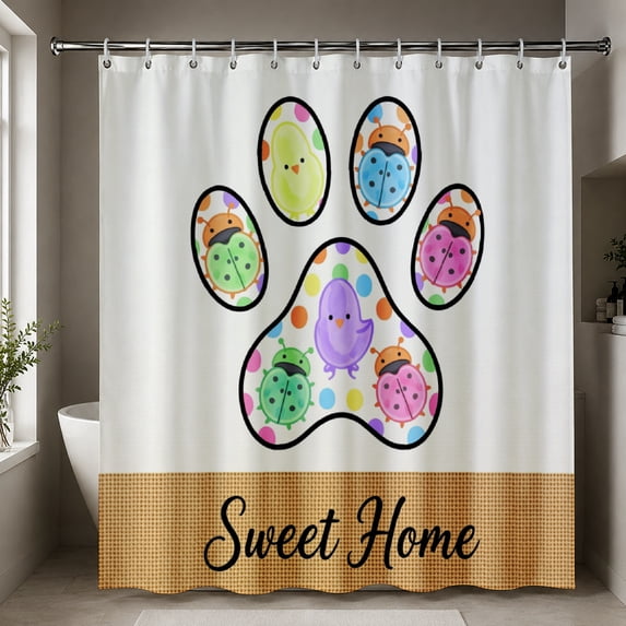 Gelasgo Sweet Home Paw Print Shower Curtain Polyester Fabric Waterproof Bathroom Curtains 72x72 Inch Cute Easter Egg Decor