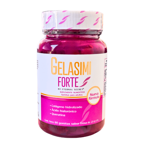 Gelasimi Forte Hydrolyzed Collagen Gummies  Keratin & Hyaluronic Acid  60 Strawberry-Flavored Gummies for Skin, Hair & Nails  Supplement for Adults