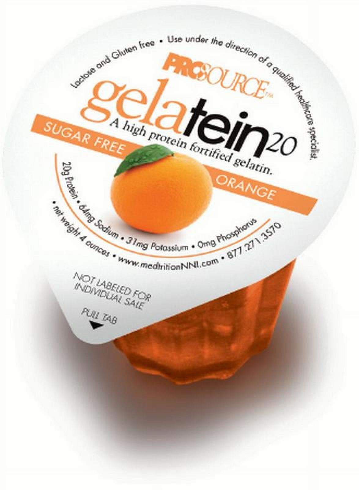 Gelatein 20 High Protein Orange Supplement, SugarFree, 4 oz Cup, Case