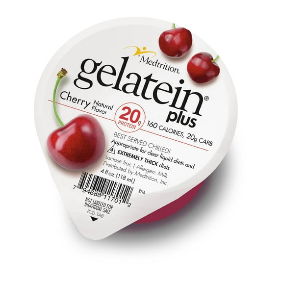 Gelatein Plus Cherry: 20 grams of protein. Ideal for clear liquid diets, swallowing difficulties, dialysis and oncology. Great pre or post-workout snack. (12 pack)
