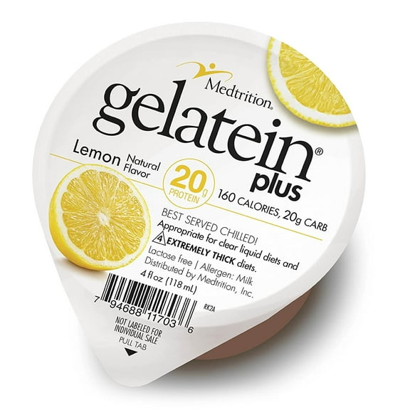 Gelatein Plus Lemon: 20 grams of protein. Ideal for clear liquid diets, swallowing difficulties, dialysis and oncology. Great pre or post-workout snack. (36 pack)