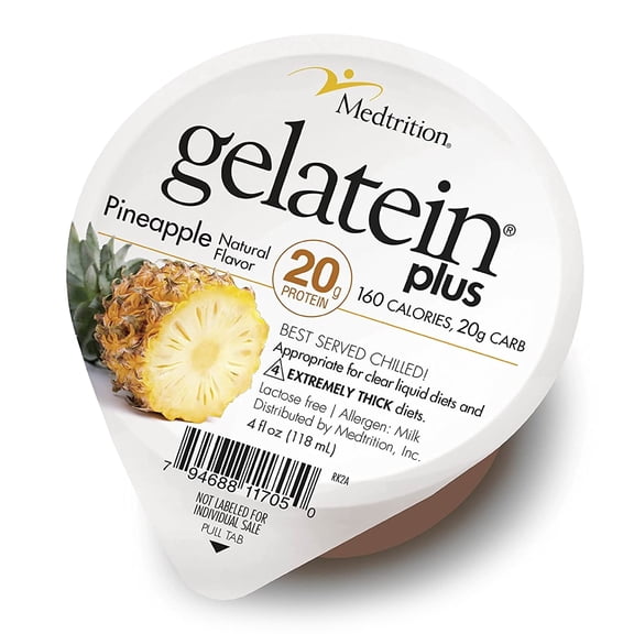 Gelatein Plus Pineapple: 20 grams of protein. Ideal for clear liquid diets, swallowing difficulties, dialysis and oncology. Great pre or post-workout snack. (36 pack)