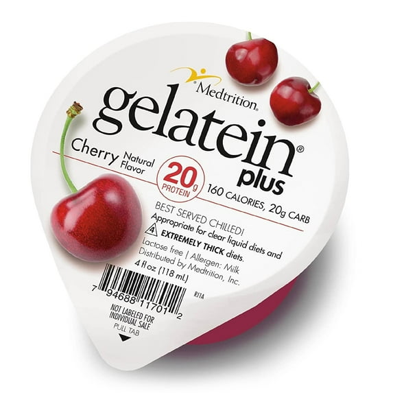 Gelatein Plus Cherry: 20 grams of protein. Ideal for clear liquid diets, swallowing difficulties, dialysis and oncology. Great pre or post-workout snack. (36 pack)