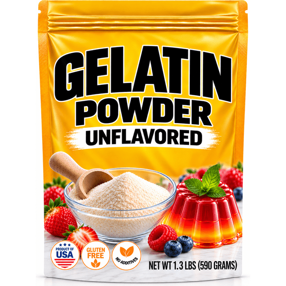 Gelatin Powder Unflavored 1.3 lbs Bulk Bag - Gelatina Sin Sabor en Polvo - Product of USA - Perfect for Desserts, Baking & Cooking - Supports Hair, Skin & Nails