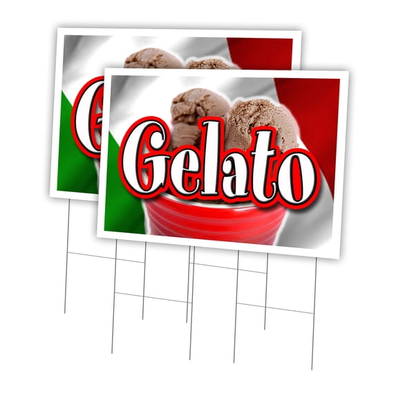 Gelato 2 Pack Of 24" x 36" Yard Sign & Stake | Advertise Your Business | Stake Included Image On Front Only | Made in The USA