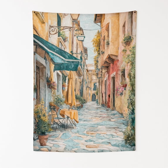 Gelato & Cobblestones Wall Tapestry for Bedroom by DC | Italian-Inspired Tapestry Wall Hanging & Aesthetic Decor for Dorm, Living Room, Picnic & Home | 30"x40"