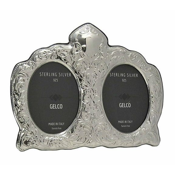 Gelco Italian 925 Sterling Silver Handmade Oval Ornate 3.5x5 Double Picture Frame