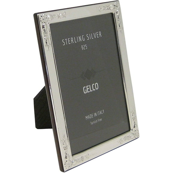 Gelco Italian 925 Sterling Silver Picture Frame with Flower Embossed Corners (5x7)
