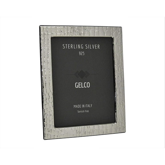Gelco Italian 925 Sterling Silver & Wooden Leather Design Picture Frame (5x7)