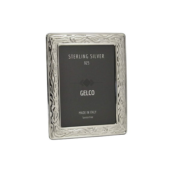 Gelco Italian 925 Sterling Silver & Wooden Texture Design Picture Frame (8x10)