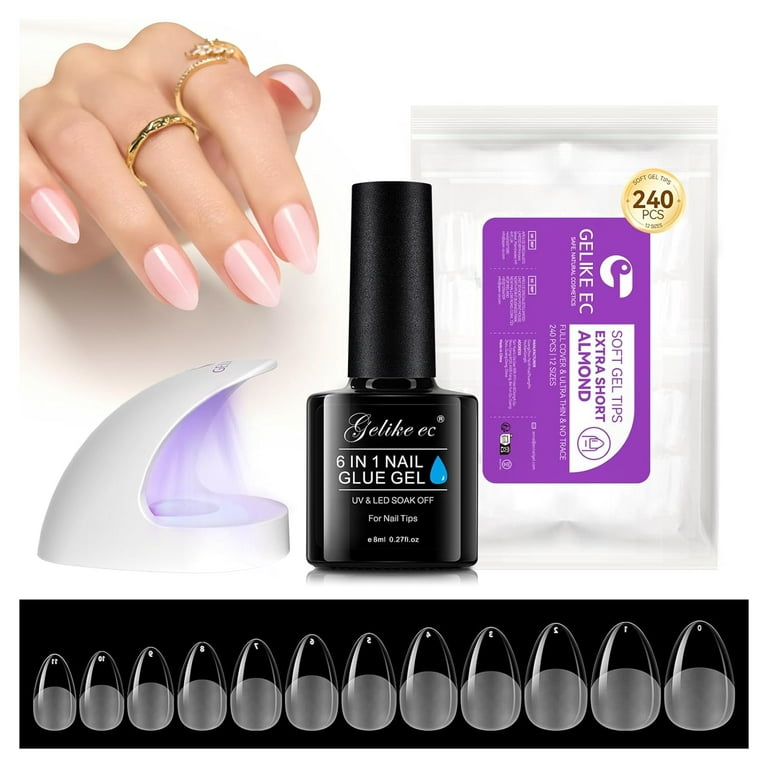 Gelike EC 240PCS Extra Short Almond Shaped Nail Tips Kit Full