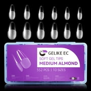 Gelike EC 552PCS Medium Almond Soft Gel Full Cover Nail Tips Kit for Soak Off Nail Extensions, Tips Pre-buff PMMA False Press on Nail Tips, 10 Sizes