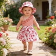 thumbnail image 1 of Gelikeya 0-3T Toddler Girls Summer Floral Dresses with Sun Hat One-Shoulder Ruffle Sleeveless Dress Cute Clothes Z01 Red, 6-9 Months, 1 of 8