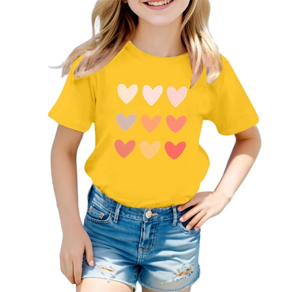 Gelikeya 3-12Y Shirts for Girls Short Sleeve Cute Summer Tops Birthday Party Kids Clothing Yellow 9-10 Years