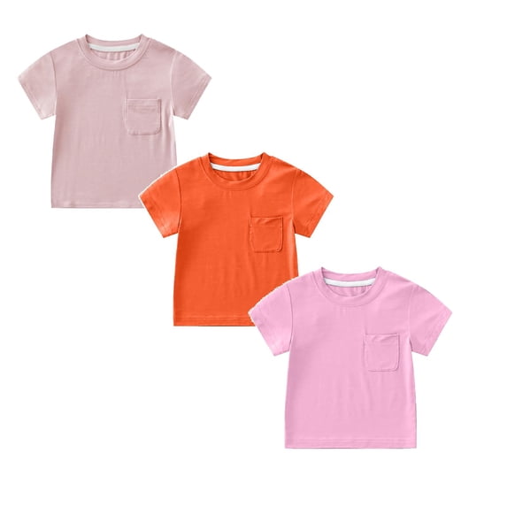 Gelikeya 3 Packs T Shirts Toddler Kids Boys Girls Shirts Sollid Color Short Sleeve Cotton Tops Back to School Breathable Summer Clothes