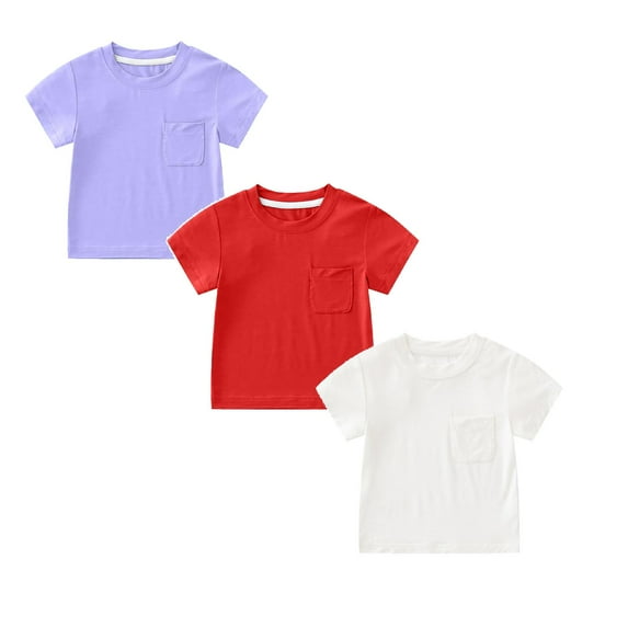 Gelikeya 3 Packs T Shirts Toddler Kids Boys Girls Shirts Sollid Color Short Sleeve Cotton Tops Back to School Breathable Summer Clothes