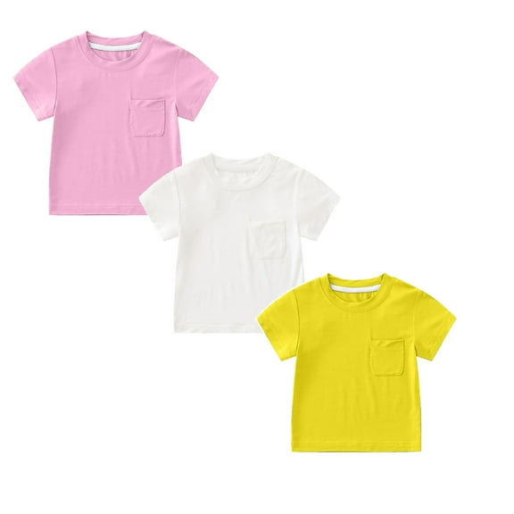 Gelikeya 3 Packs T Shirts Toddler Kids Boys Girls Shirts Sollid Color Short Sleeve Cotton Tops Back to School Breathable Summer Clothes