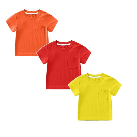 Gelikeya 3 Packs T Shirts Toddler Kids Boys Girls Shirts Sollid Color Short Sleeve Cotton Tops Back to School Breathable Summer Clothes