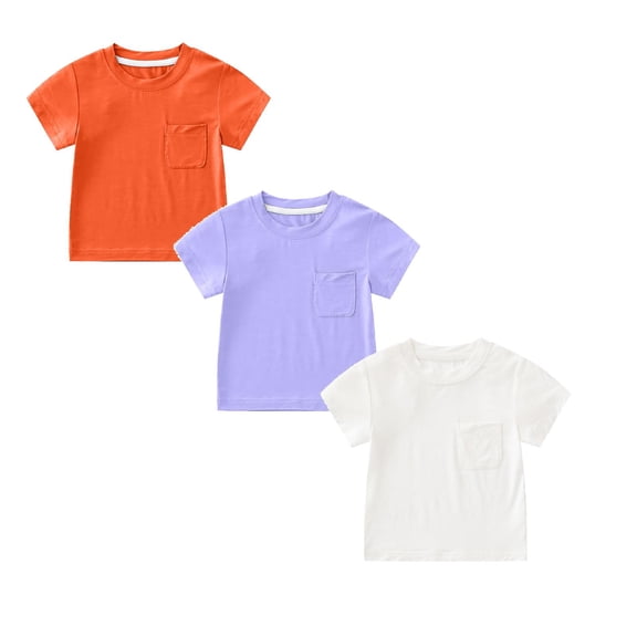 Gelikeya 3 Packs T Shirts Toddler Kids Boys Girls Shirts Sollid Color Short Sleeve Cotton Tops Back to School Breathable Summer Clothes