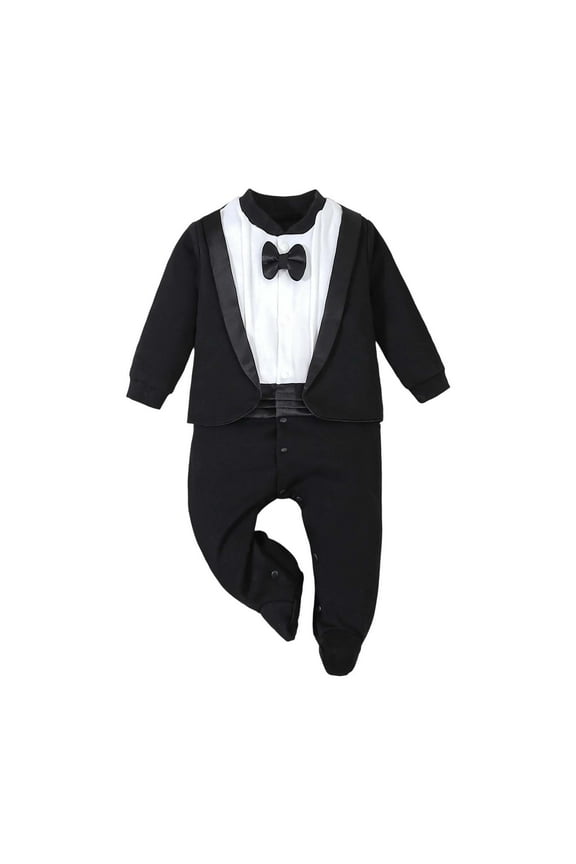 Baby Boy Clothes Long Sleeve Formal Toddler Rompers Soft and Breathable Fall Winter Bodysuit Birthday Party Outfits (Black, 0-3 Months)