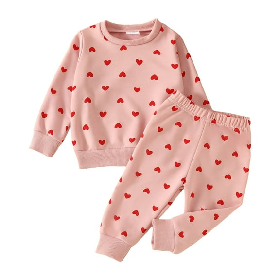 Gelikeya Baby Boy Girl Clothes Cute Letter Embroidery Long Sleeve Sweatshirt and Elastic Long Pants Toddler Valentine Outfits, Pink & 12-18 Months