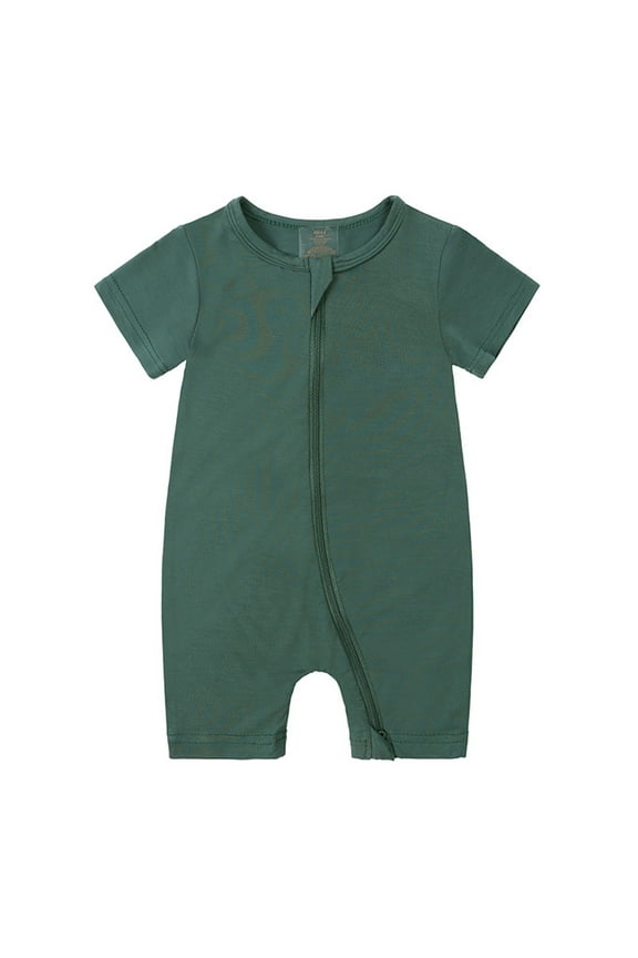 Baby Boys Girl Sleepers Clothes Solid Color Short Sleeve Summer Outfits Toddler Rompers Casual Jumpsuit Bodysuit (Dark Green, 0-3 Months)