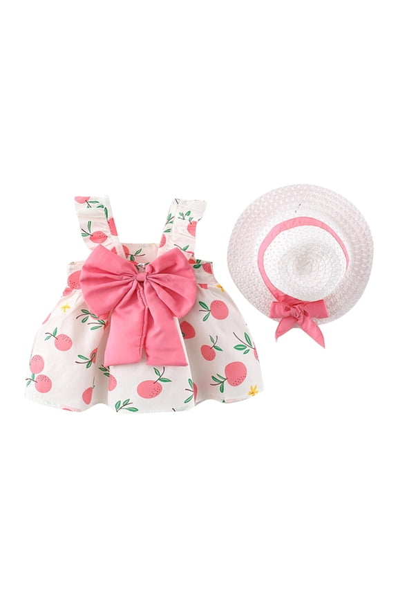 Baby Easter Dresses with Hats Pink Bowknot Design Girls Floral Summer Dress Skirt Sleeveless Coat Hat 2 PC(Toddlers, Z05-Pink, 12-18 Months)
