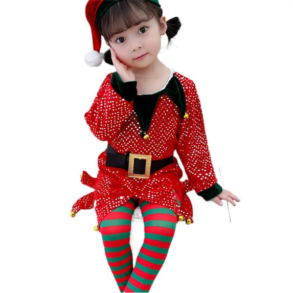 Gelikeya Baby Girl Christmas Outfit Size 7-8 Party Wear Kids School Performance Funny Clothes Soft Comfortable Christmas Santa Reindeer Outfits (X03 Red, 7-8 Years)