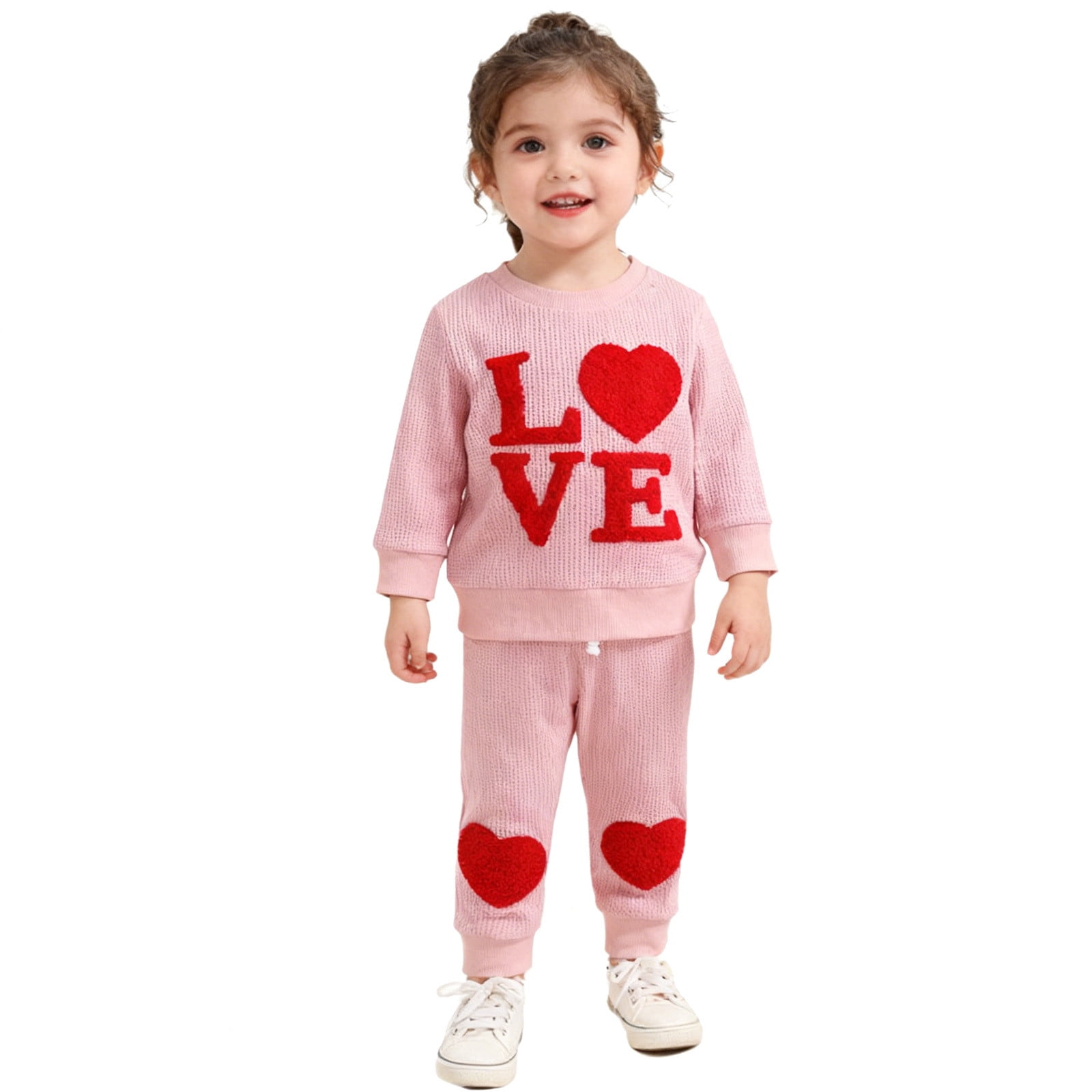 Gelikeya Baby Girl First Valentines Day Outfit Long Sleeve Tops Pants 2 Piece Cute Hearts Birthday Spring Fall Clothes, X02 Pink & 2-3 Years