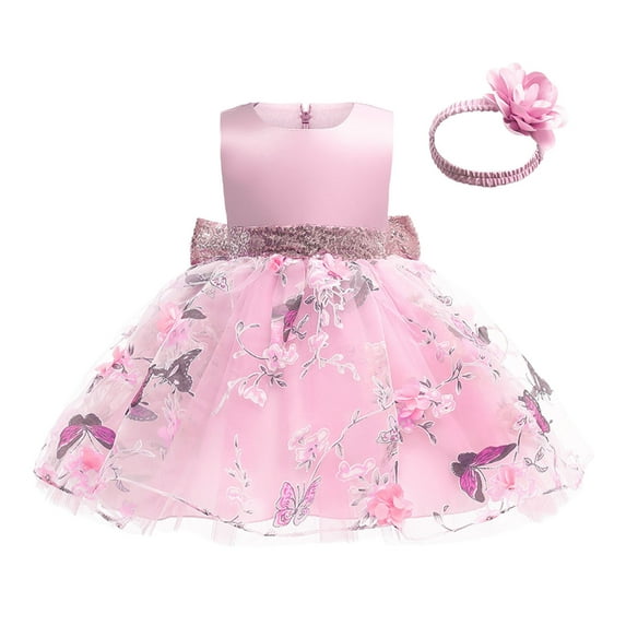 Gelikeya Baby Girls Easter Dress Toddler Flower Girl Dresses Birthday Party Princess Dresses Sleeveless Tutu Pageant Dress with Headband Pink, 18-24 Months