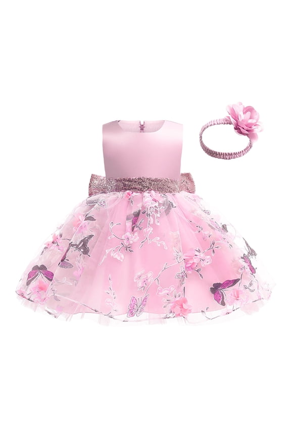 Baby Girls Easter Dress Toddler Flower Girl Dresses Birthday Party Princess Dresses Sleeveless Tutu Pageant Dress with Headband Pink, 18-24 Months