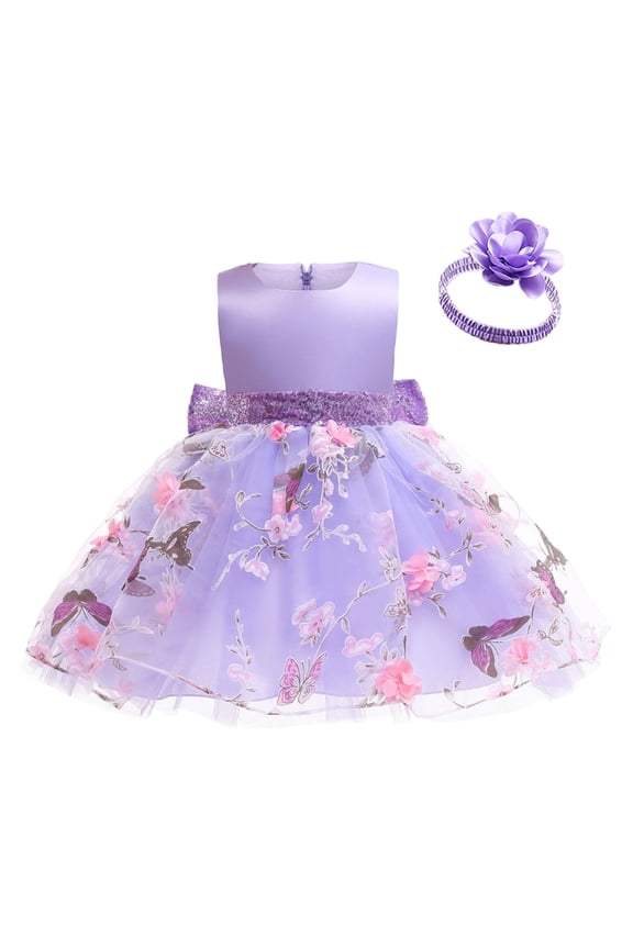 Baby Girls Easter Dress Toddler Flower Girl Dresses Birthday Party Princess Dresses Sleeveless Tutu Pageant Dress with Headband Purple, 12-18 Months