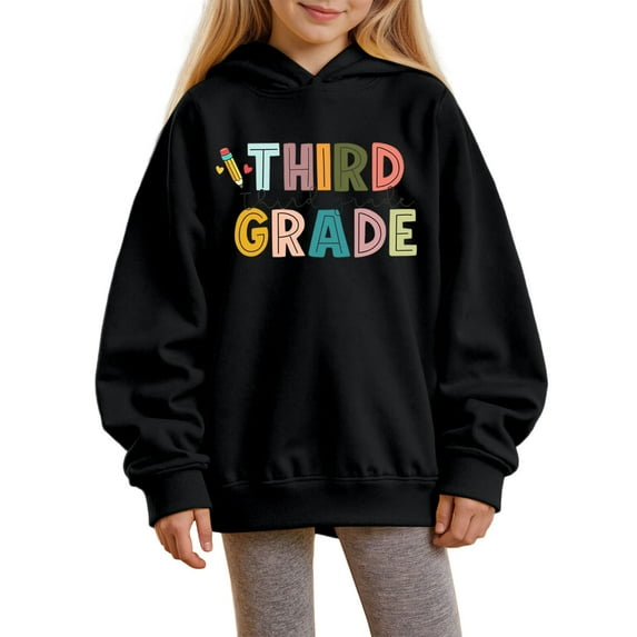 Gelikeya Back To School Oversized Hoodie Girls Sweatshirt Back To School Sweatshirt for Girls 6 Year Old Girl Clothes Children's Fashion (Black, 5-6 Years)