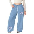 thumbnail image 1 of Gelikeya Baggy Bowknot Sweatpants for Girls Drawstring Elastic Waist Wide Leg Pants Y2k Preppy Athletic Joggers Back To School Clothing, Light Blue & 4-5 Years, 1 of 9