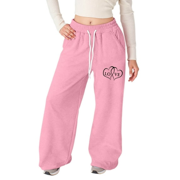 Gelikeya Baggy Bowknot Sweatpants for Girls Elastic Waist Drawstring Sweat Pants Cute Wide Straight Leg Sweat Pants Girl's Fashion, Pink & 10-11 Years