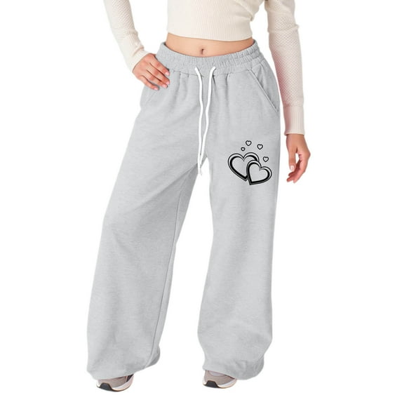 Gelikeya Baggy Bowknot Sweatpants for Girls Straight Wide Leg Open Bottoms Trackpants Cute Casual Preppy School Outfit Back To School Clothing, Grey & 8-9 Years