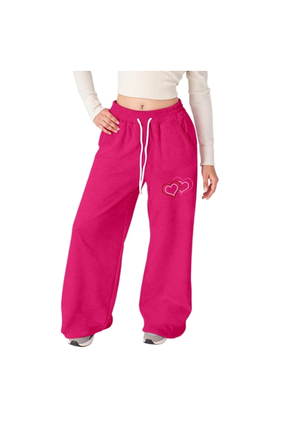Baggy Bowknot Sweatpants for Girls Straight Wide Leg Open Bottoms Trackpants Cute Preppy Clothes Outfits Back To School Clothing, Hot Pink & 11-12 Years