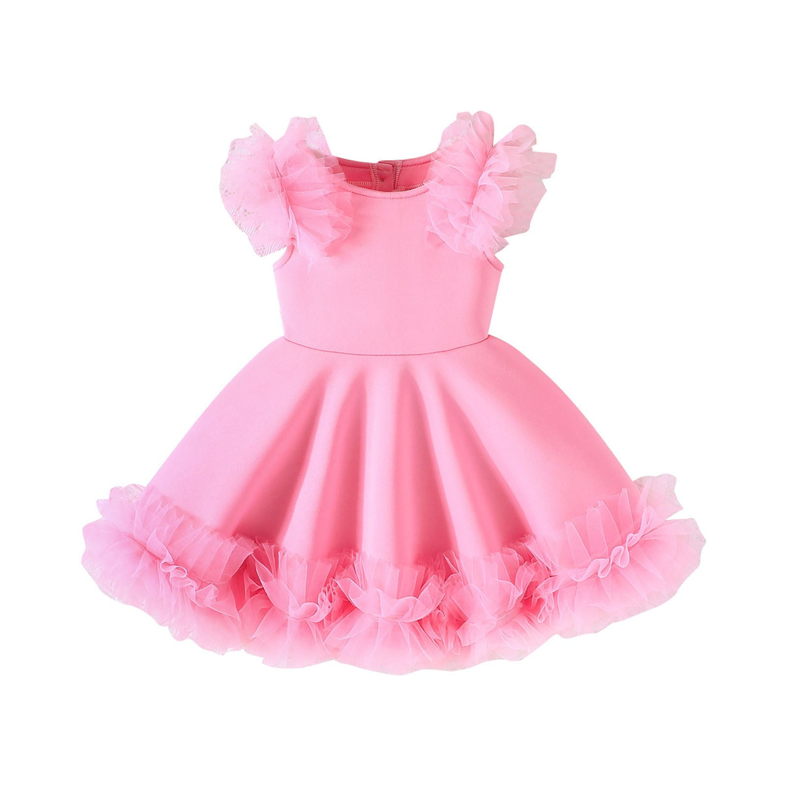 Gelikeya Birthday Dresses for Girls 1-3 Years Cute Pink Lace Trim Princess Formal Dress Flower Girl Wedding Guest Dress(Toddlers, Z07-Pink, 2-3 Years)
