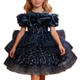 thumbnail image 1 of Gelikeya Birthday Dresses Toddler Baby Girls Puff Sleeve Dress Mesh Evening Gown for Piano Performance Party Formal Wear Tutu Skirt Outfit Navy & 12-18 Months, 1 of 7