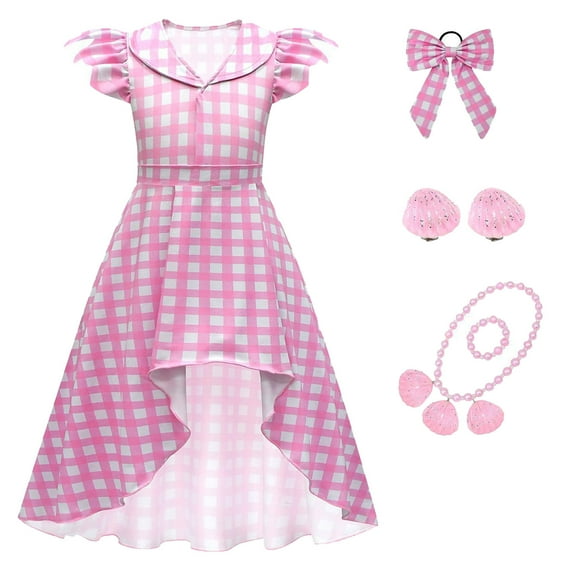 Gelikeya Birthday Dresses for Girls 2-14Y Halloween Movie Style Outfits Dress + Earrings + Bows + Necklaces 4PC Sets