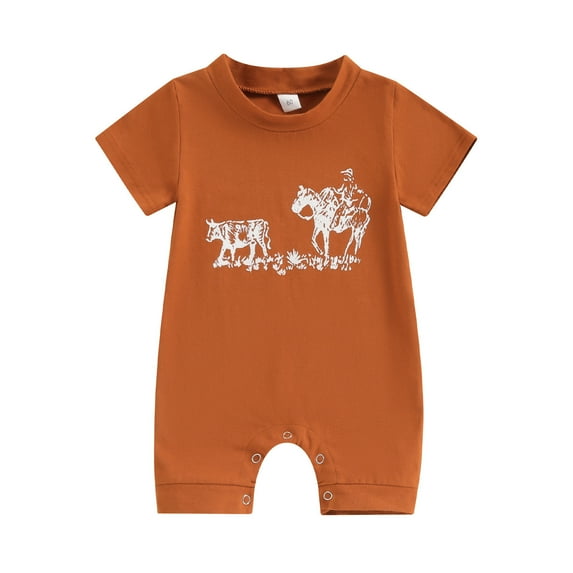Gelikeya Bodysuit for Baby Boy Clothes Fashion Graphic Letter Print Short Sleeved Jumpersuit Casual Summer Toddler Rompers (#02 Orange, 3-6 Months)