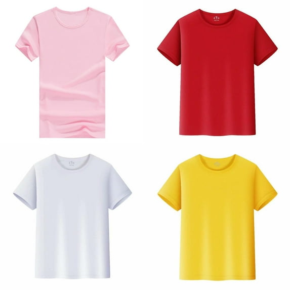 Gelikeya Boys 4 Pack Shirts Little Girl Short Sleeve T Shirt Back to School Summer Dailywear Solid Color Pullover Tops