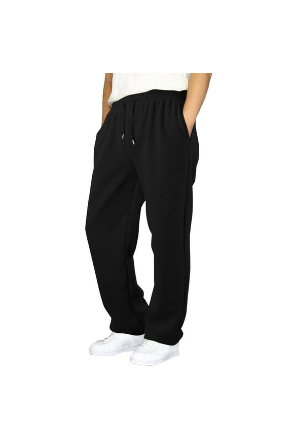 Boys Baggy Sweatpants Straight Leg Open Bottom Sweatpants with Pockets Teens Loose Fit Elastic Waist Sweat Pants, Black & 15-16 Years