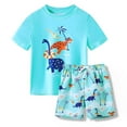 thumbnail image 1 of Gelikeya Toddler Swimsuit Size 6-7 UPF 50+ Swim Shirt and Bathing Suit Trunks Long Sleeve Toddler Boy Bathing Suit (Child, Blue, 6-7 Years), 1 of 7
