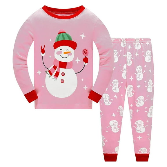 Gelikeya Boys Christmas Pajamas Cute Printed Soft Cotton Pjs Long Sleeve Tops Pajama Pants Sets 2 Piece Outfits Kids Clothes #08 Pink 6-7 Years