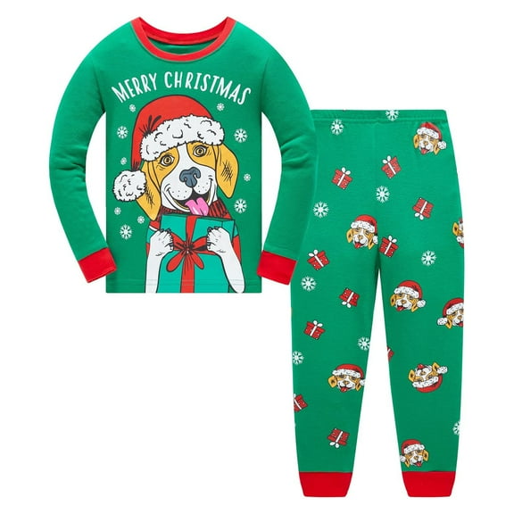 Gelikeya Boys Christmas Pajamas Cute Printed Soft Cotton Pjs Long Sleeve Tops Pajama Pants Sets 2 Piece Outfits Kids Clothes #10 Green 9-10 Years