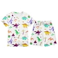 thumbnail image 1 of Gelikeya Boys Dinosaur Pajama Sets Size 9-10 Bamboo Viscose Pajamas Sets Girls Snug Fit Short Sleeve Summer Sleepwear Pjs 2pcs Set (Z07 White, Child), 1 of 3
