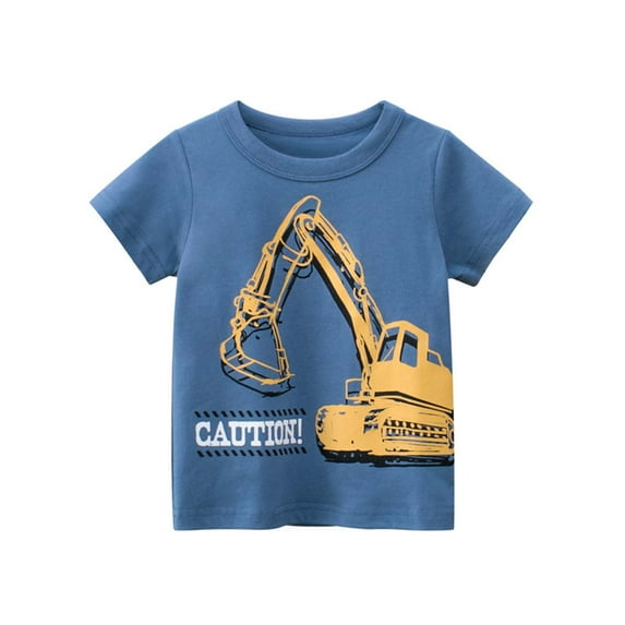 Gelikeya Boys Excavator Shirts Size 4-6 Short Sleeve T Shirts Casual Crewneck Soft Comfortable Cotton Graphic Tee Tops Summer Clothes Outerwear (Toddlers, Blue)
